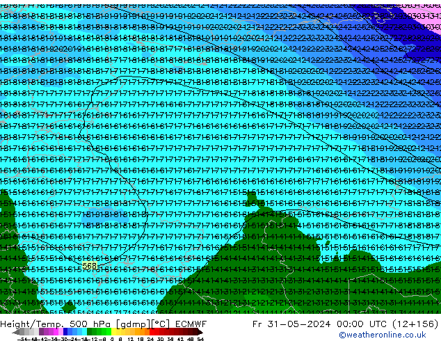 Z500/Rain (+SLP)/Z850 ECMWF Fr 31.05.2024 00 UTC