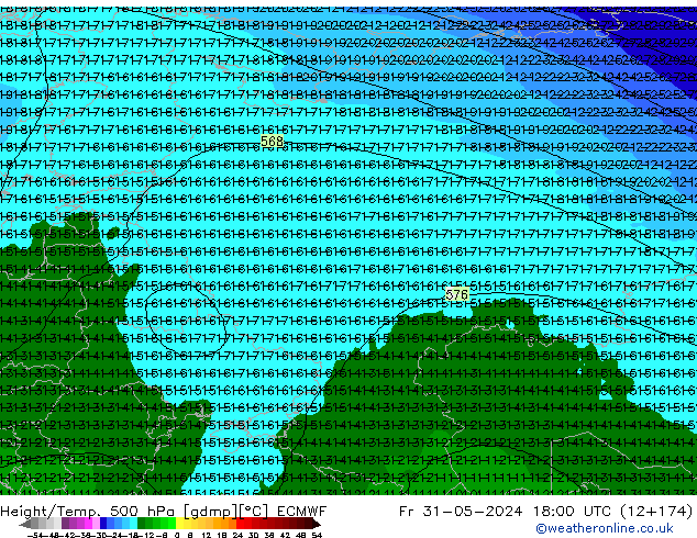 Z500/Rain (+SLP)/Z850 ECMWF Pá 31.05.2024 18 UTC