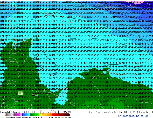 Height/Temp. 500 гПа ECMWF сб 01.06.2024 06 UTC