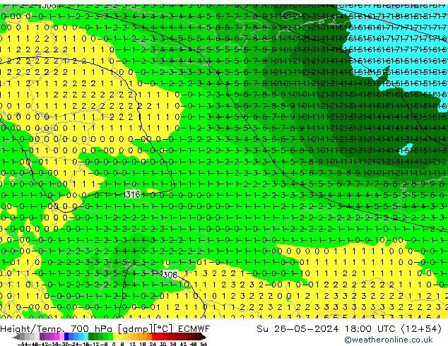 Yükseklik/Sıc. 700 hPa ECMWF Paz 26.05.2024 18 UTC