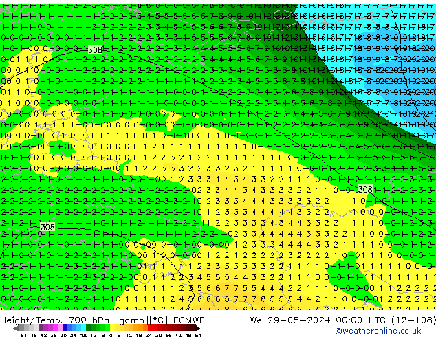 Height/Temp. 700 гПа ECMWF ср 29.05.2024 00 UTC