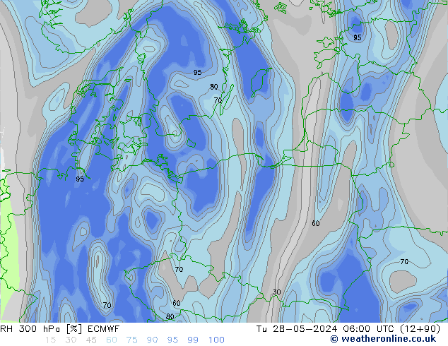 RH 300 hPa ECMWF wto. 28.05.2024 06 UTC