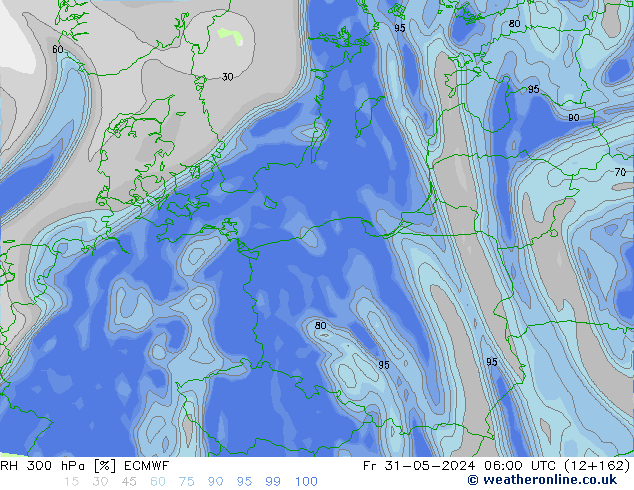 RH 300 hPa ECMWF Fr 31.05.2024 06 UTC