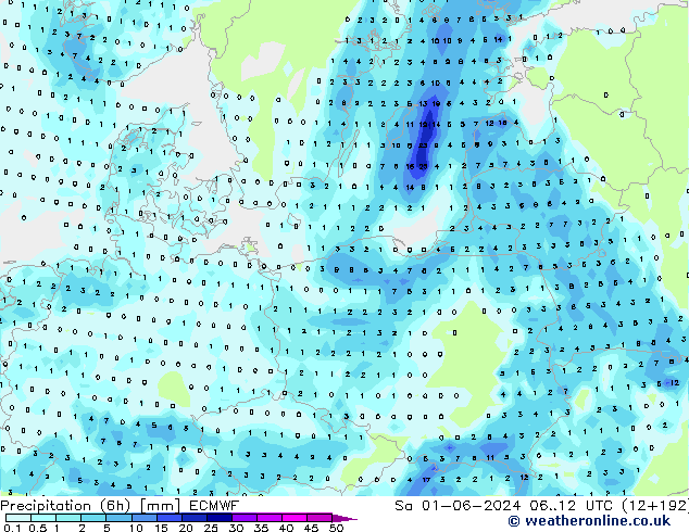 Précipitation (6h) ECMWF sam 01.06.2024 12 UTC