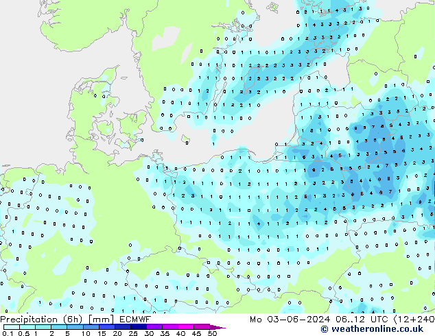 Précipitation (6h) ECMWF lun 03.06.2024 12 UTC