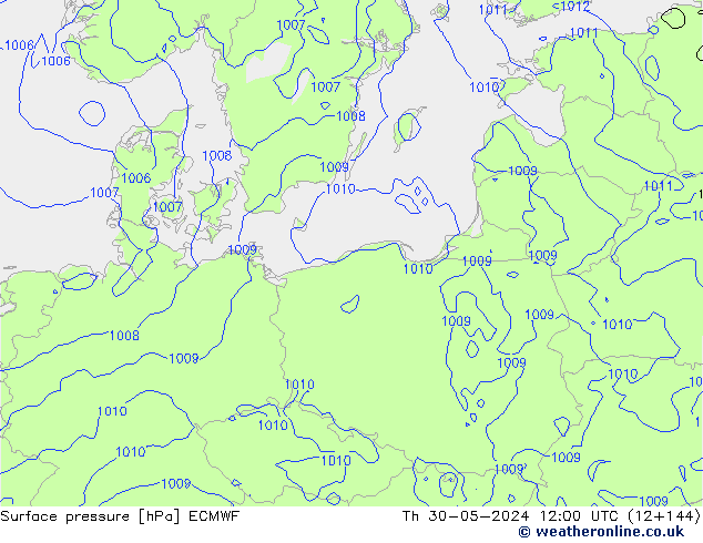 Presión superficial ECMWF jue 30.05.2024 12 UTC