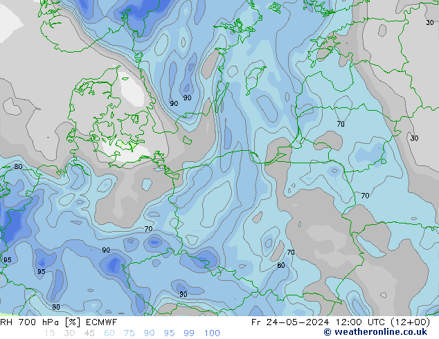 RH 700 hPa ECMWF Fr 24.05.2024 12 UTC