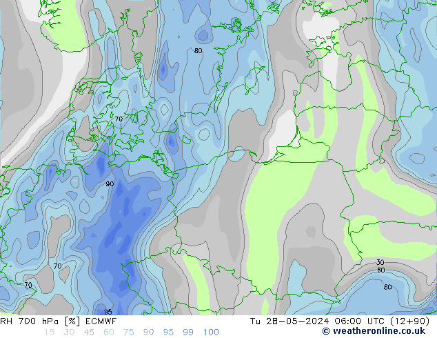 RH 700 hPa ECMWF wto. 28.05.2024 06 UTC