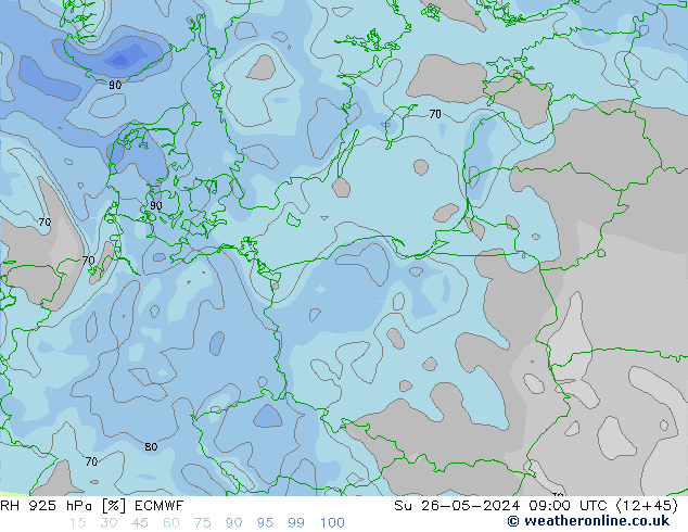 RH 925 hPa ECMWF nie. 26.05.2024 09 UTC