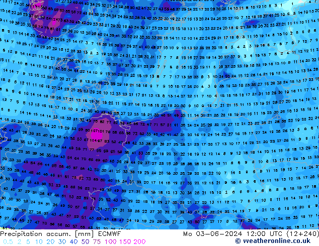 Précipitation accum. ECMWF lun 03.06.2024 12 UTC