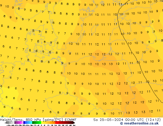 Z500/Rain (+SLP)/Z850 ECMWF sab 25.05.2024 00 UTC