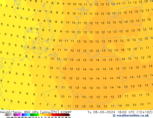 Height/Temp. 850 hPa ECMWF mar 28.05.2024 18 UTC