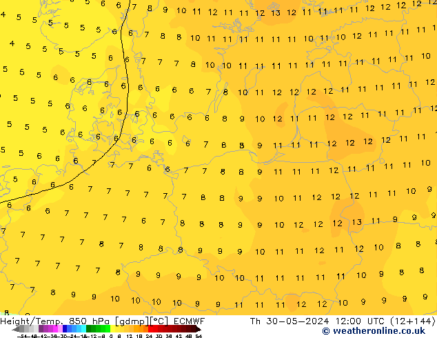 Z500/Rain (+SLP)/Z850 ECMWF Th 30.05.2024 12 UTC