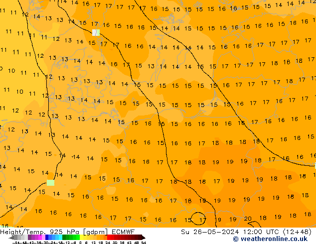 Height/Temp. 925 hPa ECMWF Su 26.05.2024 12 UTC