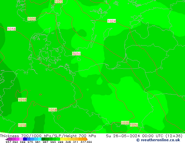 Thck 700-1000 гПа ECMWF Вс 26.05.2024 00 UTC