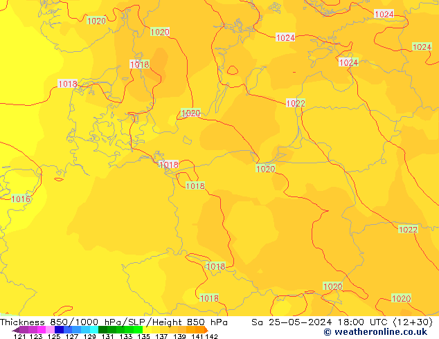 Thck 850-1000 hPa ECMWF  25.05.2024 18 UTC