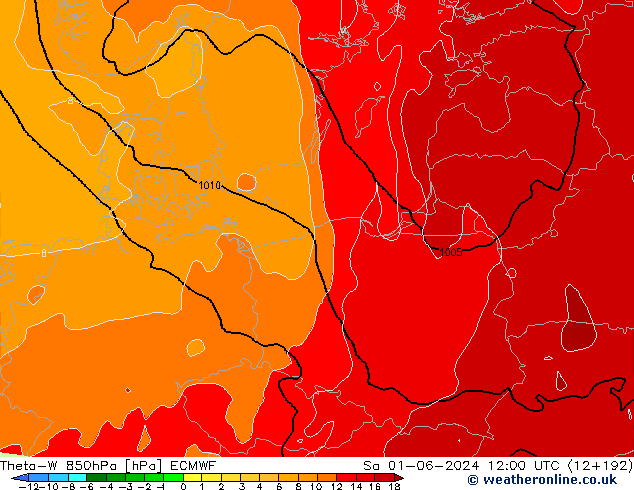 Theta-W 850hPa ECMWF sam 01.06.2024 12 UTC