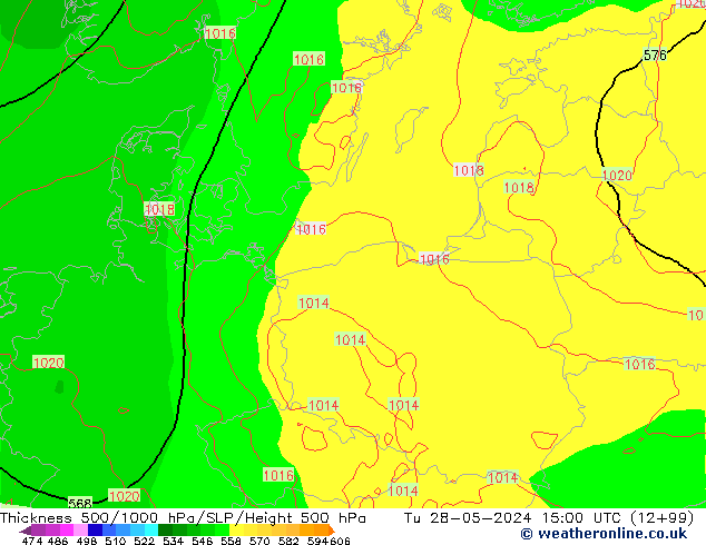 Thck 500-1000hPa ECMWF Tu 28.05.2024 15 UTC