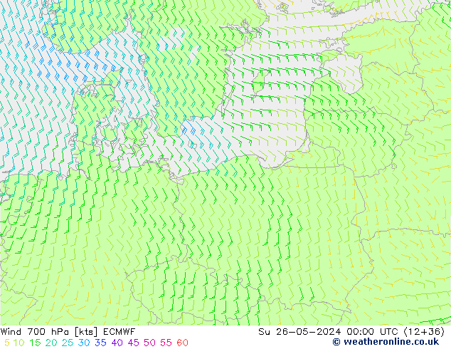 Viento 700 hPa ECMWF dom 26.05.2024 00 UTC