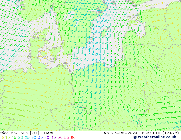 Wind 850 hPa ECMWF Mo 27.05.2024 18 UTC