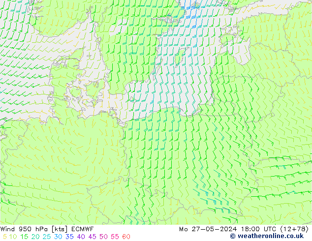 Wind 950 hPa ECMWF Mo 27.05.2024 18 UTC