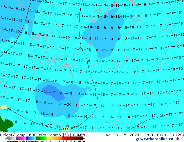 Z500/Yağmur (+YB)/Z850 ECMWF Çar 29.05.2024 12 UTC