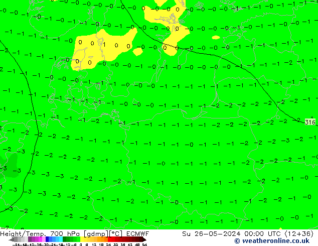 Height/Temp. 700 гПа ECMWF Вс 26.05.2024 00 UTC