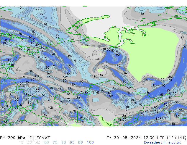 RH 300 hPa ECMWF Th 30.05.2024 12 UTC