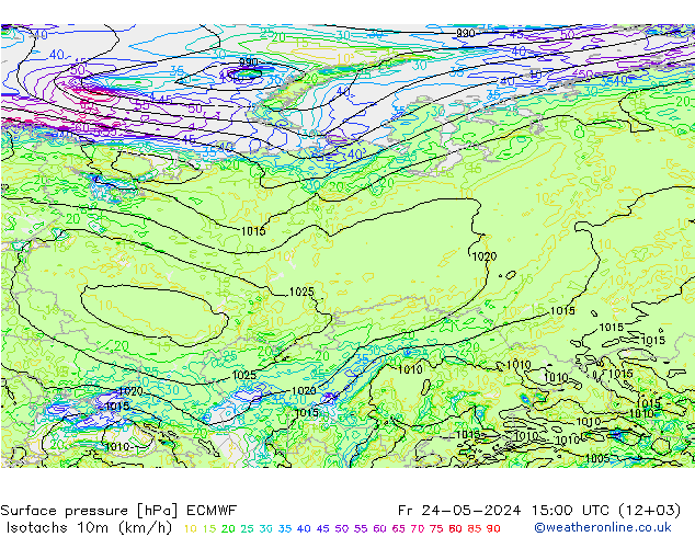 Eşrüzgar Hızları (km/sa) ECMWF Cu 24.05.2024 15 UTC