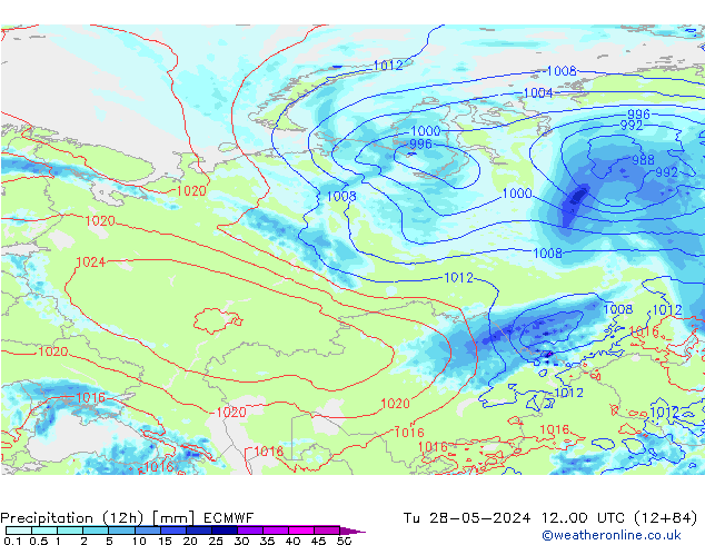 осадки (12h) ECMWF вт 28.05.2024 00 UTC