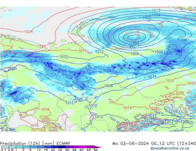 opad (12h) ECMWF pon. 03.06.2024 12 UTC