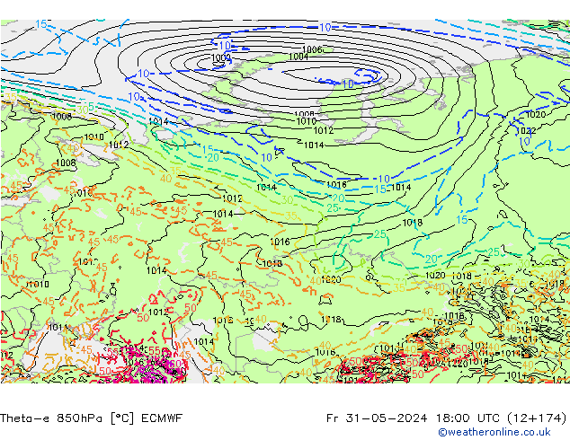 Theta-e 850hPa ECMWF Fr 31.05.2024 18 UTC