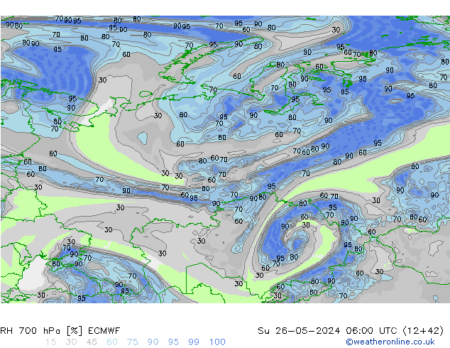 RH 700 hPa ECMWF nie. 26.05.2024 06 UTC