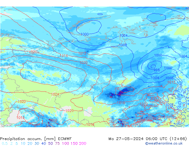 Precipitation accum. ECMWF Mo 27.05.2024 06 UTC