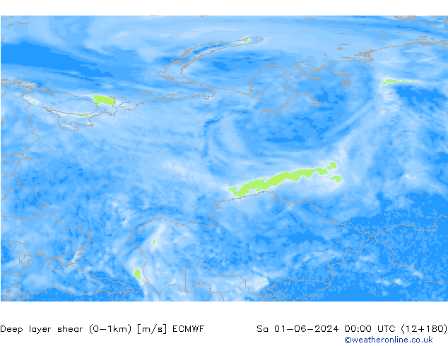 Deep layer shear (0-1km) ECMWF sab 01.06.2024 00 UTC