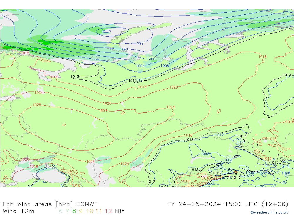 High wind areas ECMWF ven 24.05.2024 18 UTC