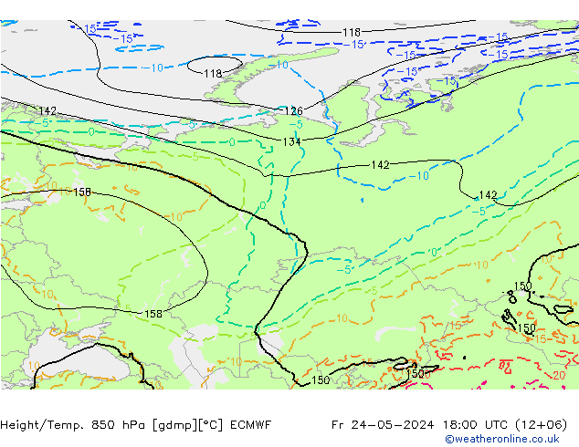 Height/Temp. 850 гПа ECMWF пт 24.05.2024 18 UTC