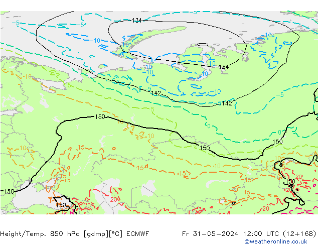 Z500/Rain (+SLP)/Z850 ECMWF Fr 31.05.2024 12 UTC