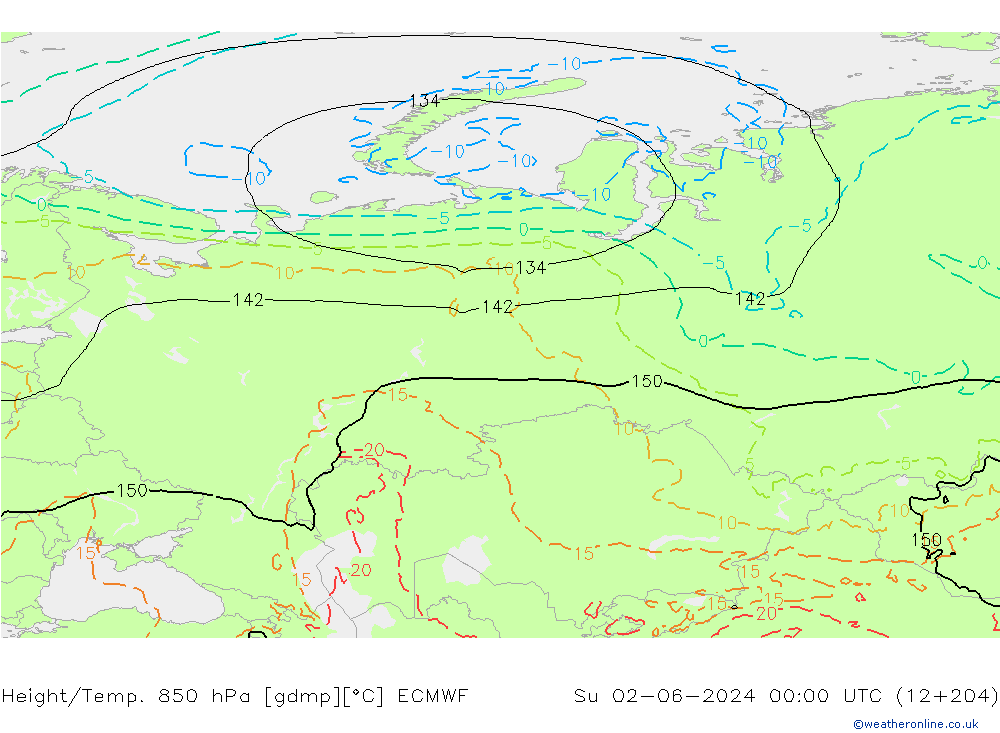 Z500/Yağmur (+YB)/Z850 ECMWF Paz 02.06.2024 00 UTC