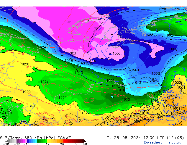 SLP/Temp. 850 hPa ECMWF Ter 28.05.2024 12 UTC