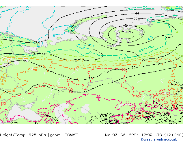 Yükseklik/Sıc. 925 hPa ECMWF Pzt 03.06.2024 12 UTC