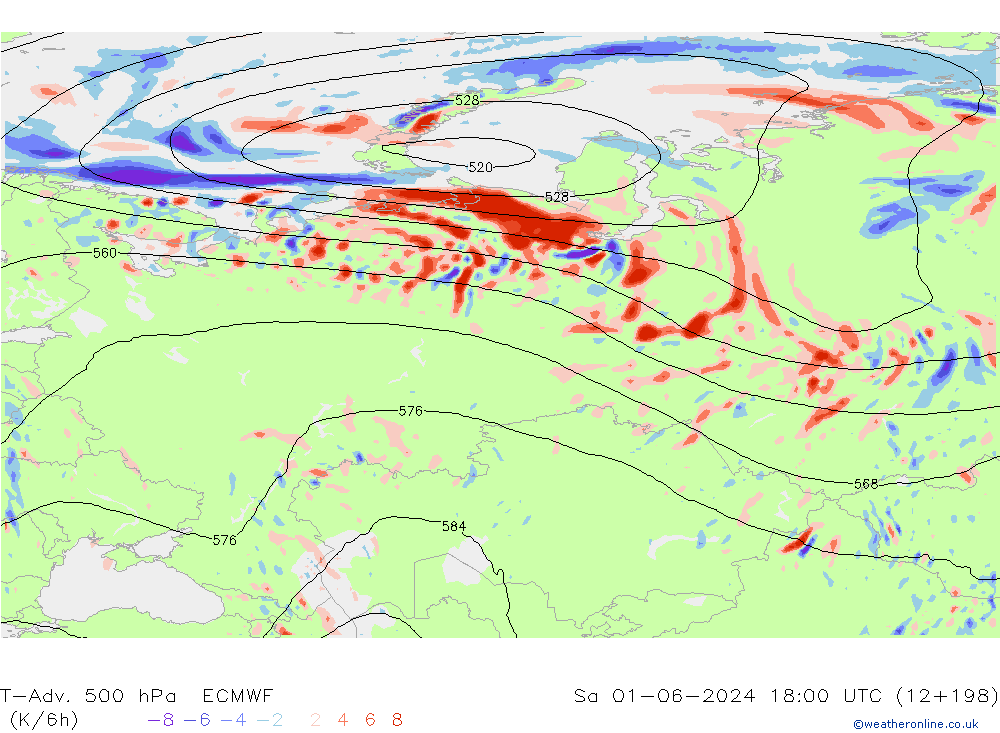 T-Adv. 500 hPa ECMWF Sa 01.06.2024 18 UTC