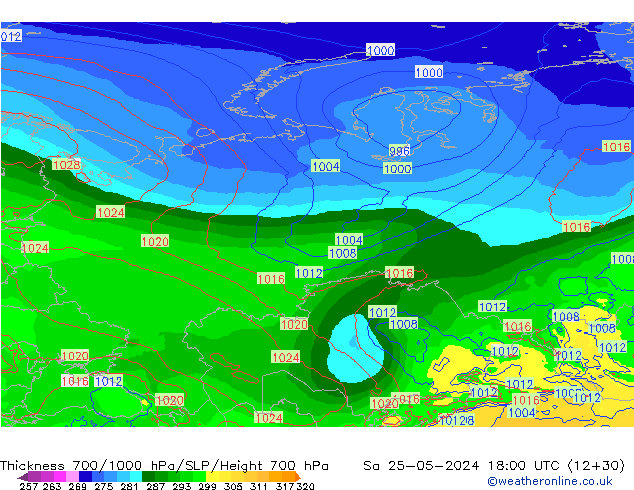 700-1000 hPa Kalınlığı ECMWF Cts 25.05.2024 18 UTC