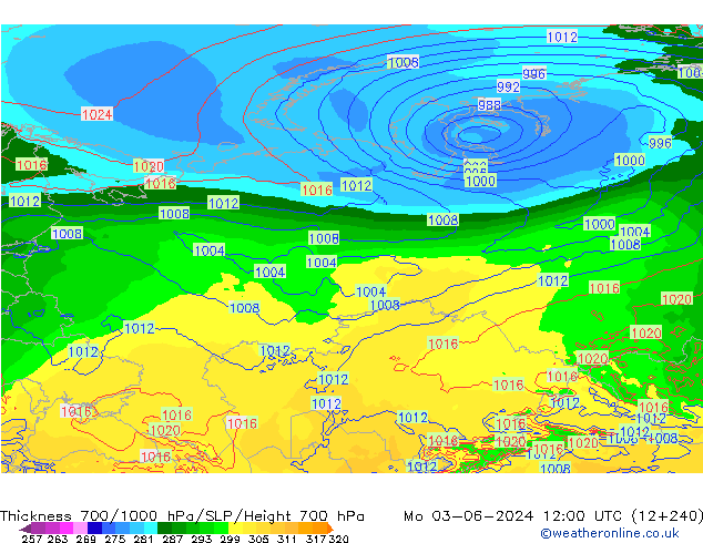 Thck 700-1000 hPa ECMWF pon. 03.06.2024 12 UTC