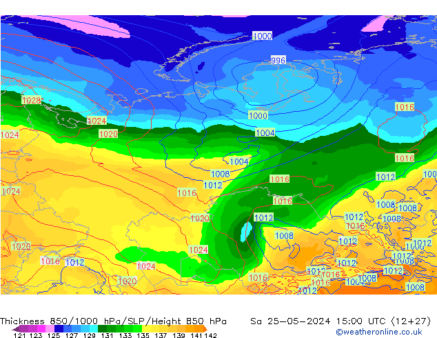 Espesor 850-1000 hPa ECMWF sáb 25.05.2024 15 UTC