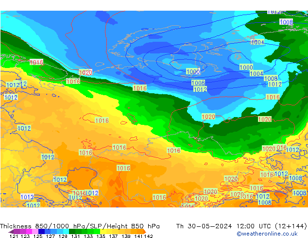 Thck 850-1000 hPa ECMWF Th 30.05.2024 12 UTC