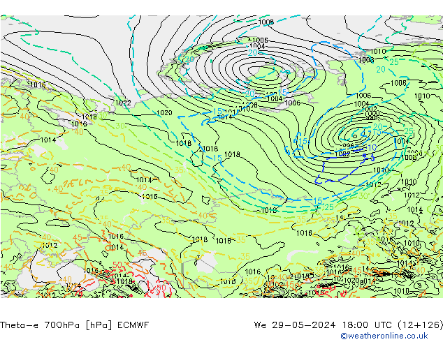 Theta-e 700hPa ECMWF We 29.05.2024 18 UTC