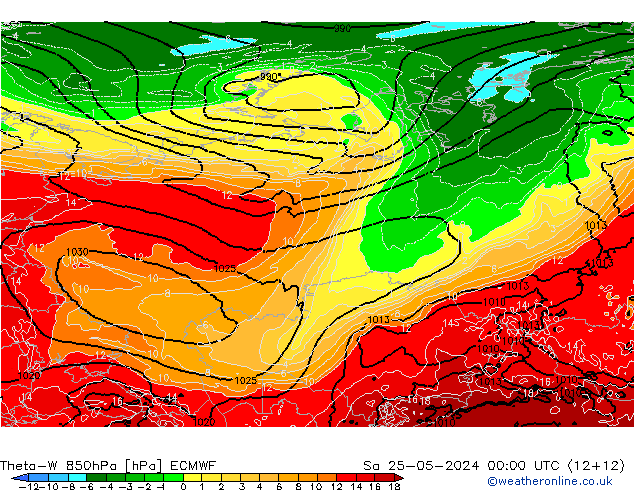 Theta-W 850hPa ECMWF Cts 25.05.2024 00 UTC