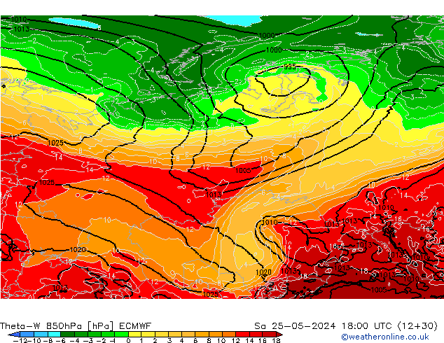 Theta-W 850hPa ECMWF so. 25.05.2024 18 UTC