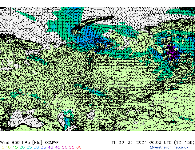 Wind 850 hPa ECMWF Th 30.05.2024 06 UTC